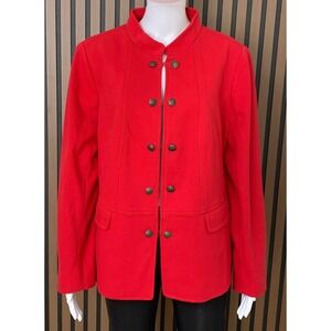 Talbots Women's Plus Red Military Blazer Jacket Hook Eye Crest Button 16W